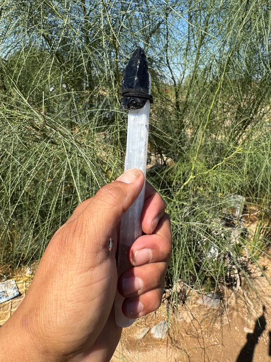 Obsidian Arrowhead & Selenite Spear Athame'